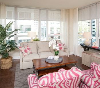 Panoramic windows featuring custom window shades